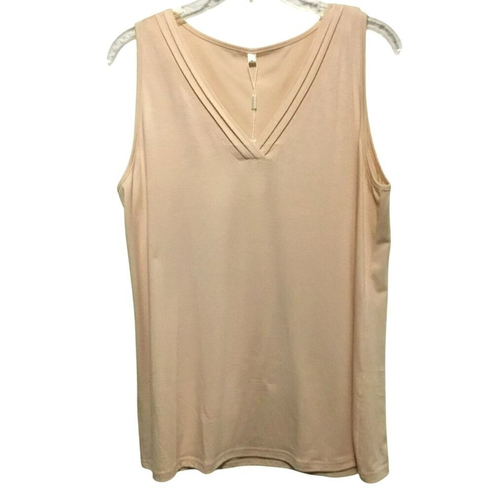 Aokosor V-Neck Top NWT Pleated Sleeveless Women's Sz L Apricot Flowy Lightweight